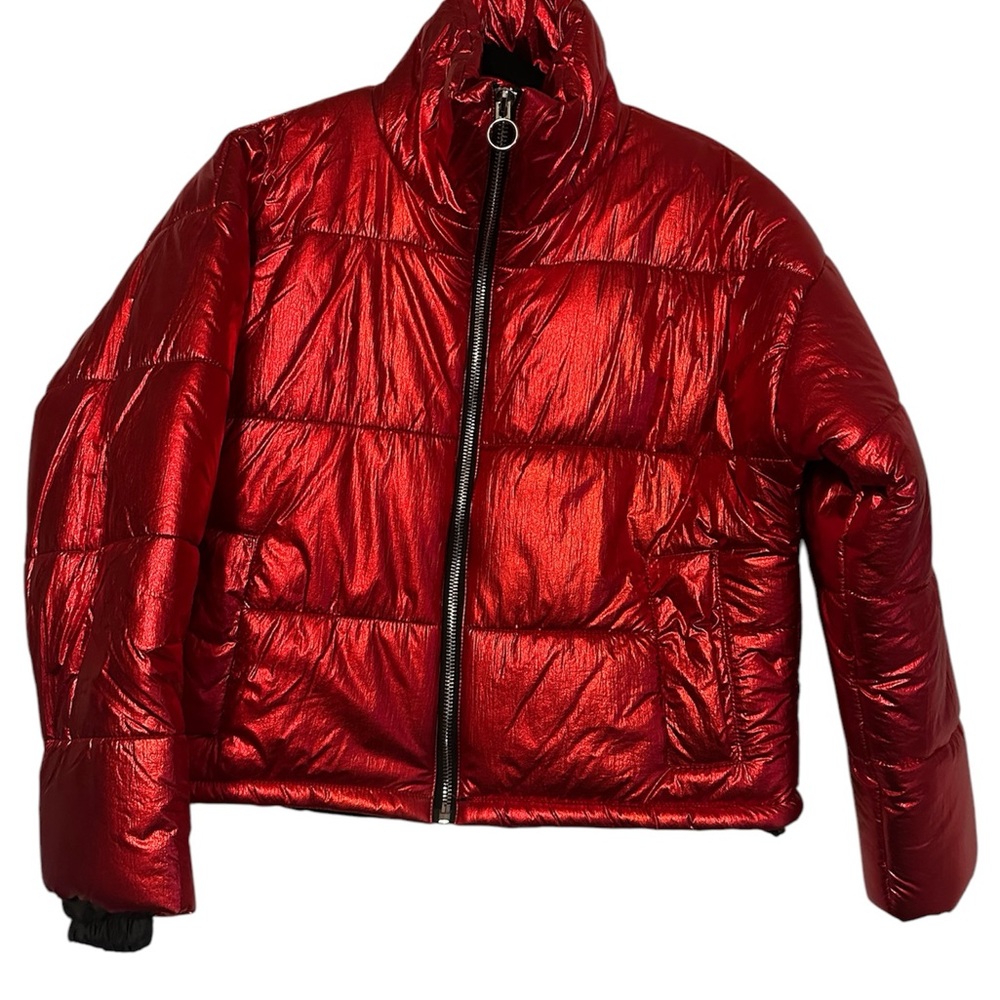 Shiny Red Metallic Wimens Puffer Jacket
